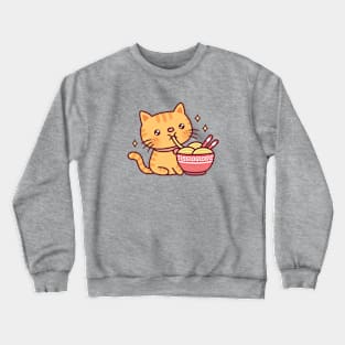 Cute Orange Tabby Cat Slurping Noodles Crewneck Sweatshirt